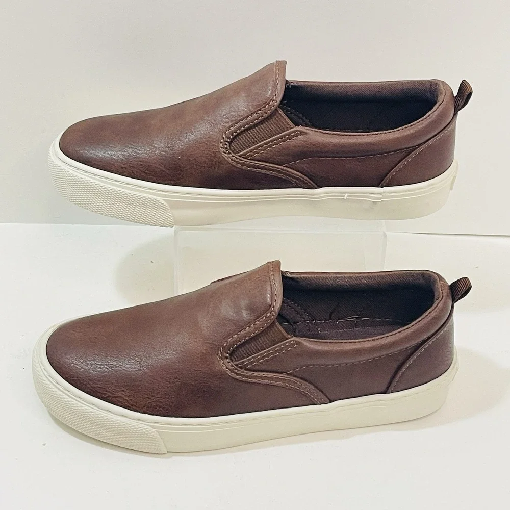 Old Navy Faux Leather Youth Boy Slip On‎ Brown Loafers Size 3